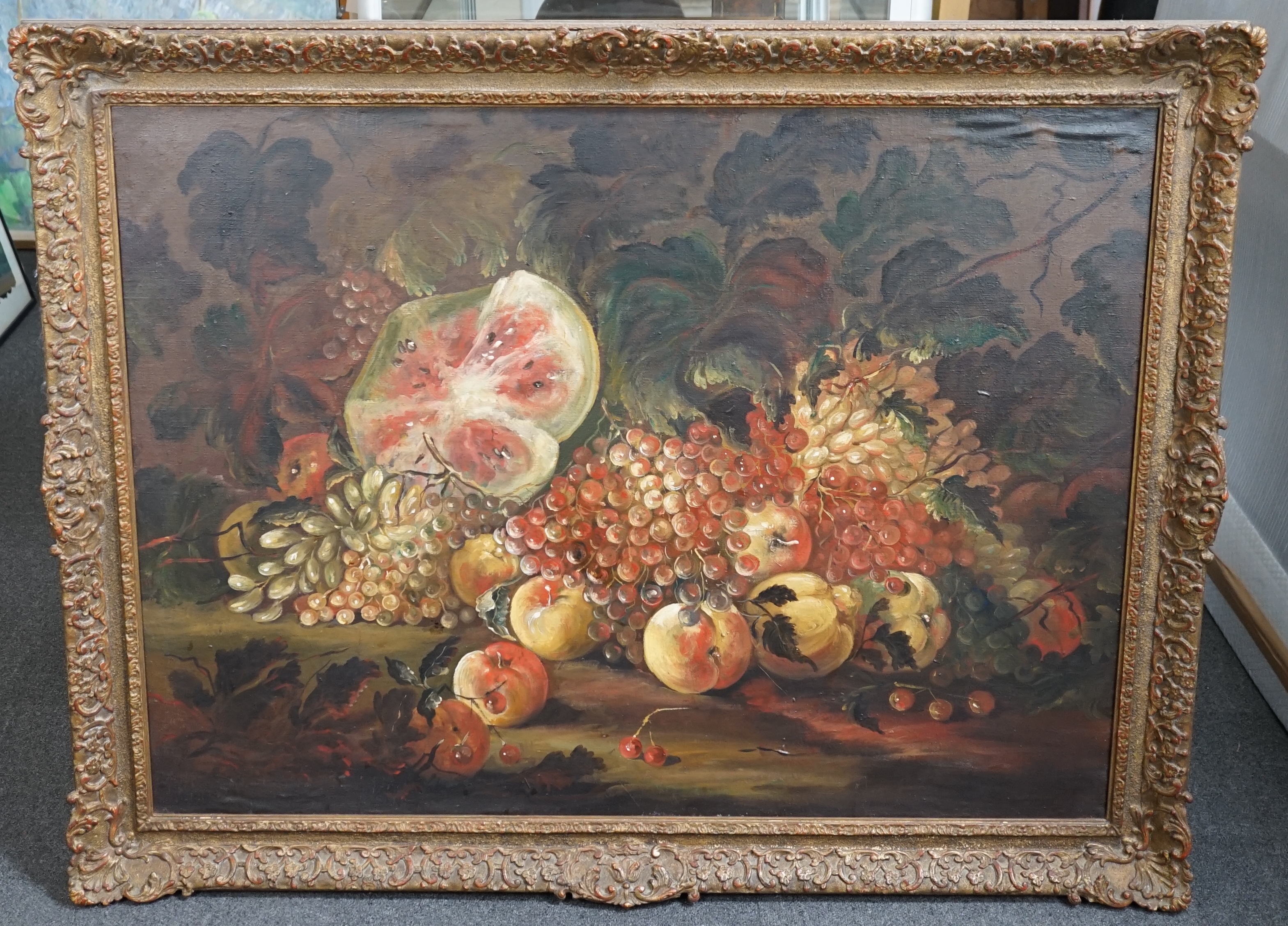 Continental School , Still life of fruit in the 17th century style, oil on canvas, 82 x 110cm